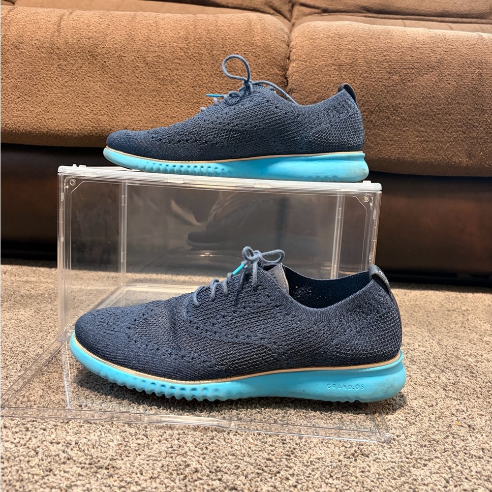 Cole Haan Navy and Aqua Knit Sneakers